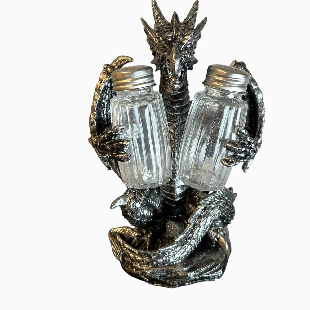 Medieval Dragon Salt & Pepper Shaker Set For Kitchen Table Goth Decor
